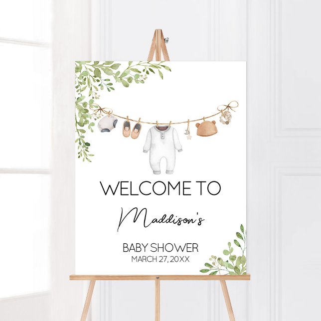 Poster Boho Baby Clothes Chá de fraldas Welcome (A Sweet Little Baby Boho Baby Shower Welcome Sign)