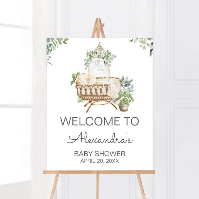 Poster Boho Baby Crib Chá de fraldas Bem-vindo (Baby Crib Boho Baby Shower Welcome Sign)