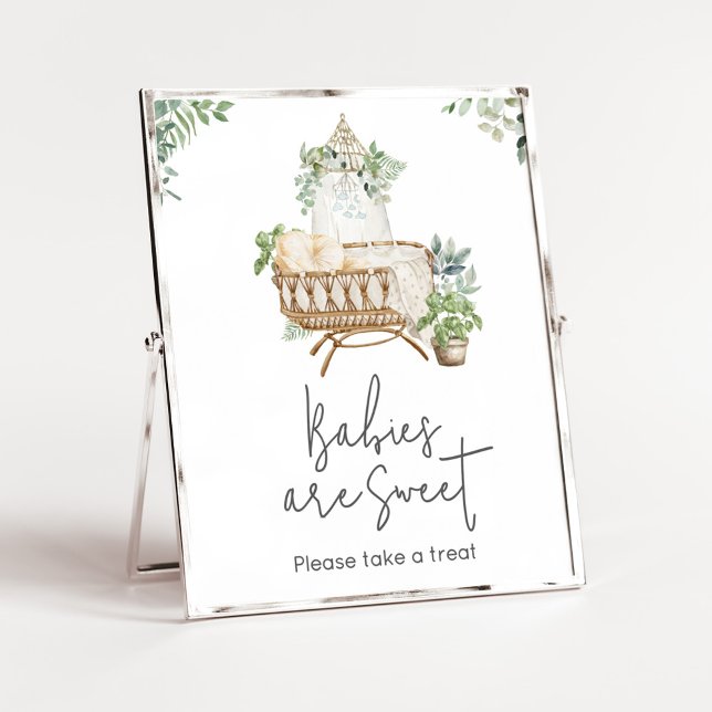 Poster Boho Baby Crib Chás de fraldas Bebês são doces (Baby Crib Boho Baby Shower Babies are Sweet Sign)