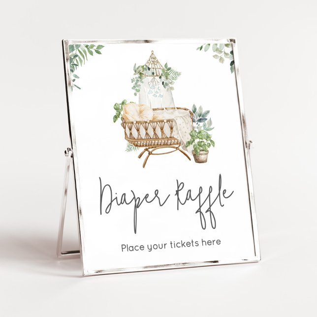 Poster Boho Baby Crib Fralda Raffle (Baby Crib Boho Baby Shower Diaper Raffle Sign)