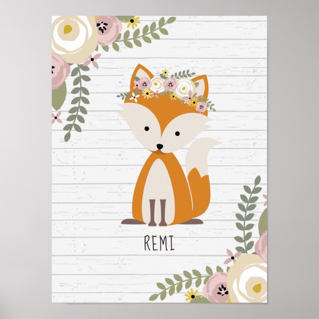 Poster Boho Baby Fox Wood Personalised Nursery Trabalho d (Frente)