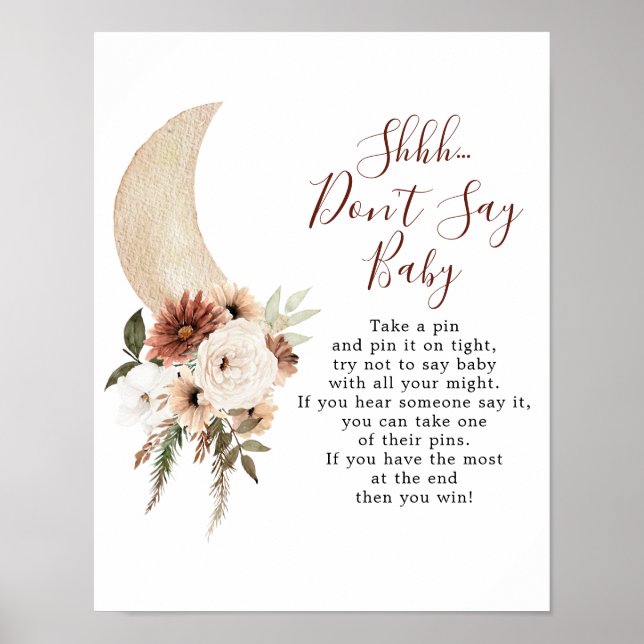 Poster Boho Beige Moon Chá de fraldas Don't say Baby (Frente)