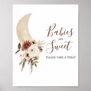 Poster Boho Beige Moon Chás de fraldas Os bebês são doces