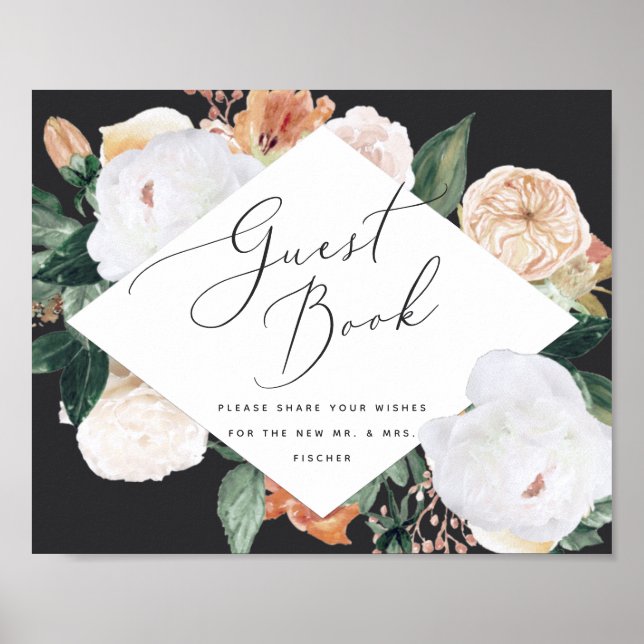 Poster Boho Blooms Sinal de Guestbook (Frente)