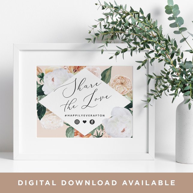 Poster Boho Blooms Sinal de Hashtag de Casamento (Criador carregado)