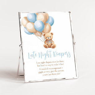 Poster Boho Blue Balloon Bear Tarde Fraldas Noturnas