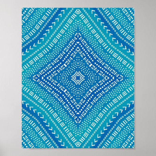 Poster Boho Blue Caleidoscópio Mandala Art (Frente)