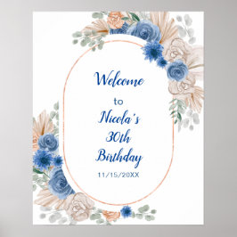 Poster Boho Blue Pampas Grass Aniversário