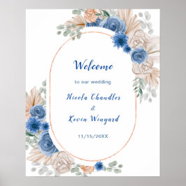 Poster Boho Blue Pampas Grass Weding Welcome