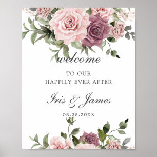 Poster Boho Blush Cinnamon Rosa Floral Weding Bem-vindo