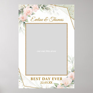 Poster Boho blush e dourado verde armação selfie de casam
