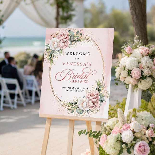 Poster Boho Blush Floral Eucalipto Chá de Noiva Bem-vindo (Boho Blush Floral Eucalyptus Bridal Shower Welcome)