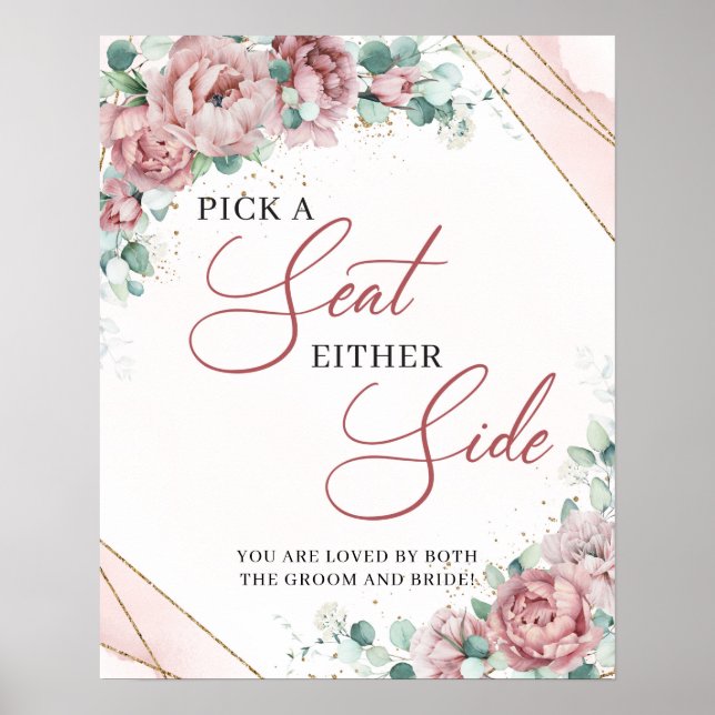 Poster Boho Blush floral ouro Escolha um assento em qualq (Frente)