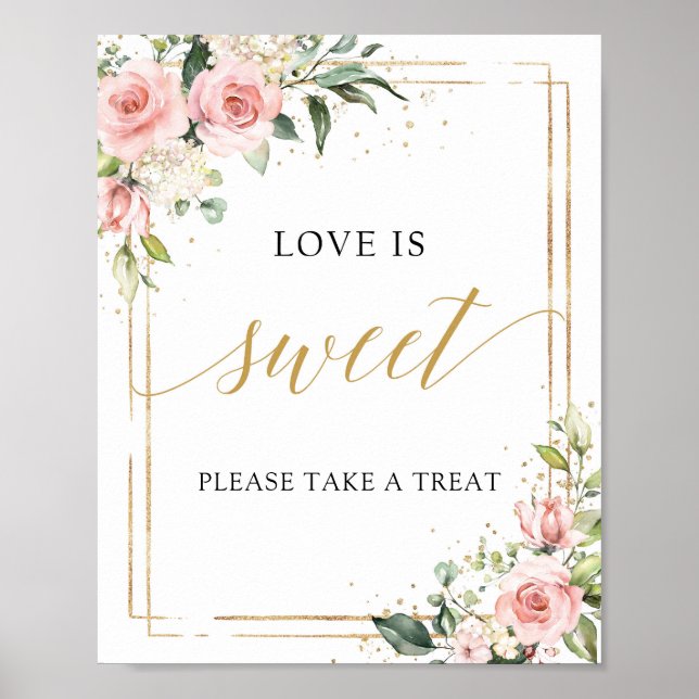 Poster Boho blush floral quadro de ouro amor é sinal doce (Frente)