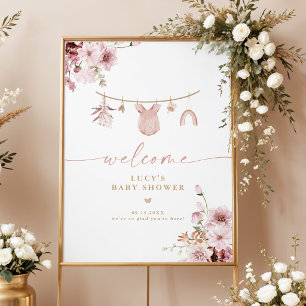 Poster Boho Blush Floral Roupa de Bebê Shower de Boas-Vin