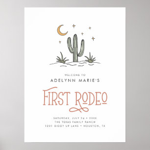 Poster Boho Blush Modern Girls Primeiro Rodeio Aniversári