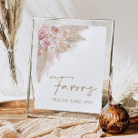 Poster Boho Blush Pampas Floral Favorece Sinal de Chá de<br><div class="desc">Este símbolo clássico de "Favores" irá certamente iluminar o seu evento,  seja o seu casamento,  chá de panela,  chá de fraldas ou festa de aniversário. O design apresenta rosas de pincel silenciosos misturados com erva-pampas e elementos de boho macio.</div>
