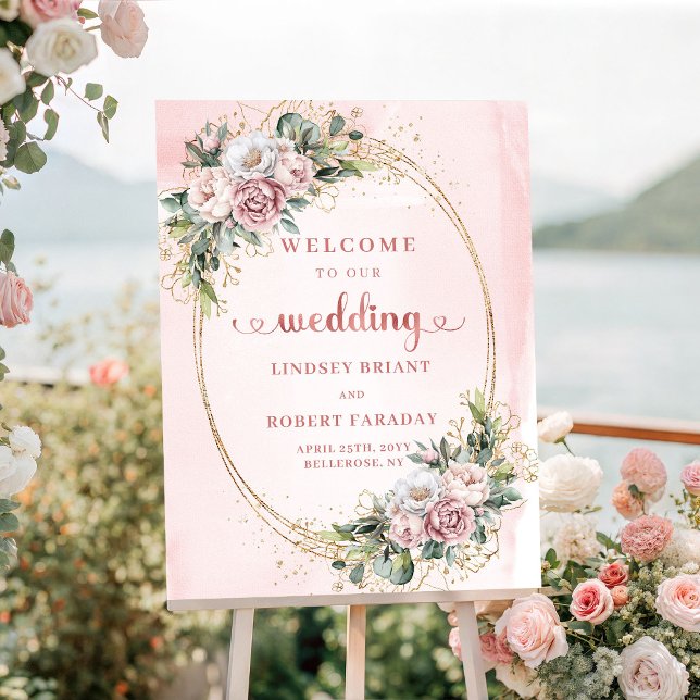Poster Boho Blush Pink Greenery Floral Wedding Welcome (Boho Blush Pink Greenery Floral Wedding Welcome)