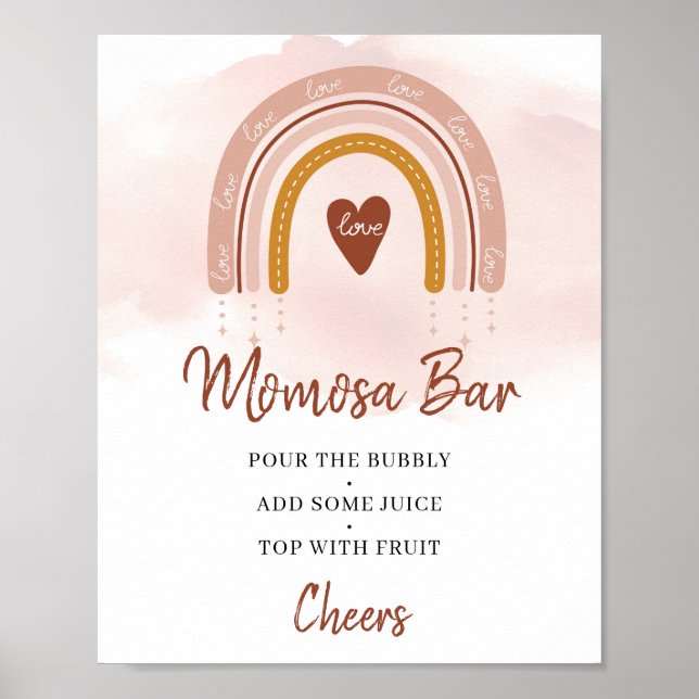 Poster Boho Blush Pink Rust arco-íris Momosa Bar Sinal (Frente)