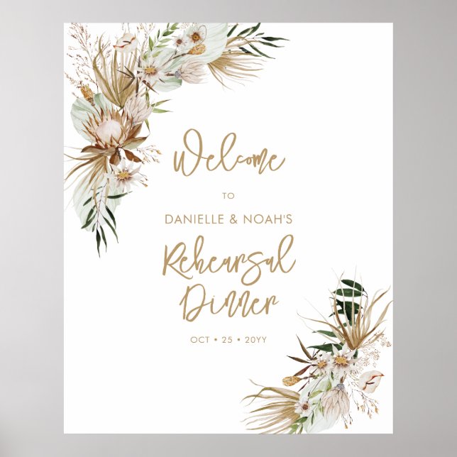Poster Boho Boas-vindas para Jantar de Ensaio de Casament (Frente)