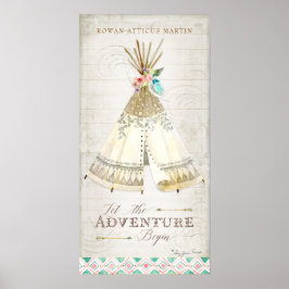 Poster Boho Boêmio Deixe a Aventura Começar Teepee Madeir