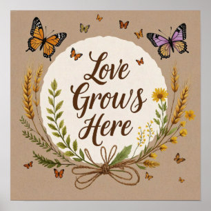 Poster Boho Bohemian Flores, borboletas, trigo