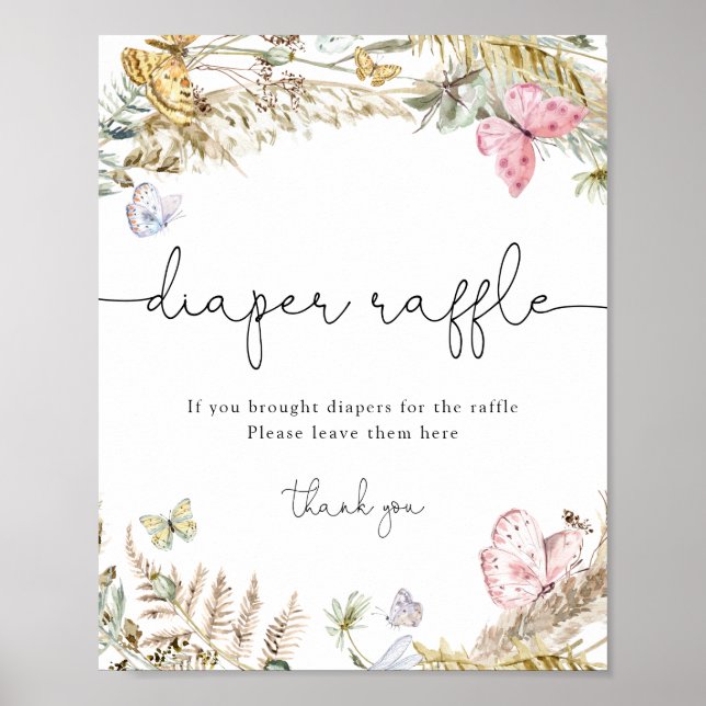 Poster Boho Borboletas Babá Fralda Sinal Raffle (Frente)