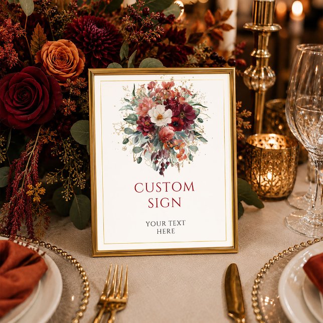 Poster Boho Borgonha Dourado Floral Verde custom 8x10 ass (Boho Burgundy Gold Floral Greenery custom 8x10 sign

)