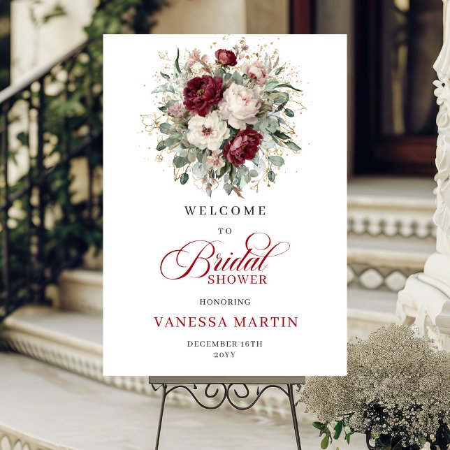 Poster Boho Borgonha Eucalipto Chuveiro de Noiva Bem-vind (Boho Burgundy Eucalyptus Bridal Shower Welcome)
