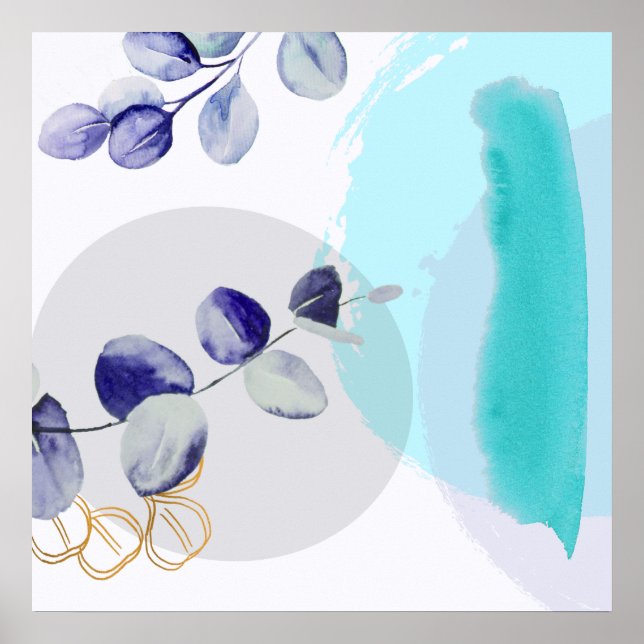 Poster Boho Botânico Ciano Roxo (Frente)