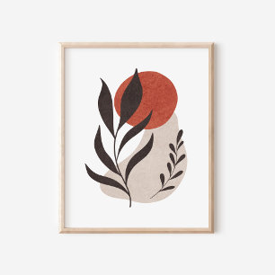 Poster Boho Botânico Folhas com Abstrato