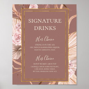 Poster Boho Botânico   Placa de Bebidas com Selo Rosa Emp