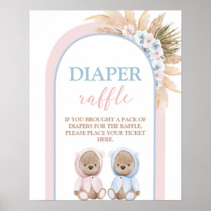 Poster Boho Boy Twins Bear Fralda Raffle