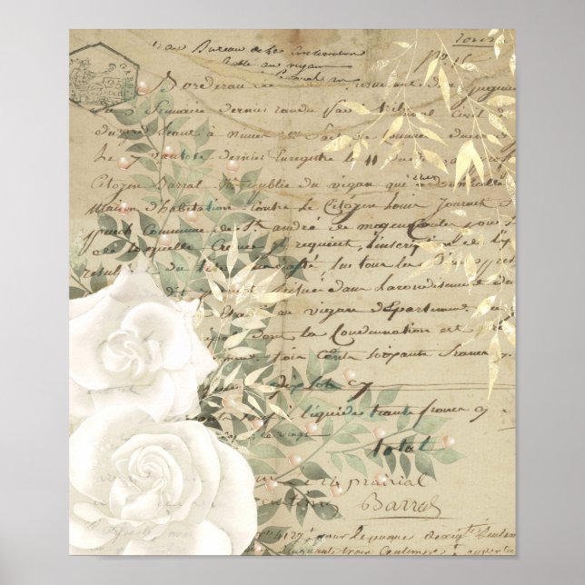Poster Boho Branco Flora Greenery Letra Caligráfica Doura (Frente)
