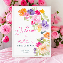 Poster Boho brilhante chá de panela floral rosa bem-vindo