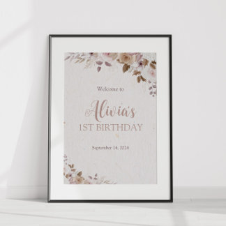 Poster Boho Brown Floral Birthday