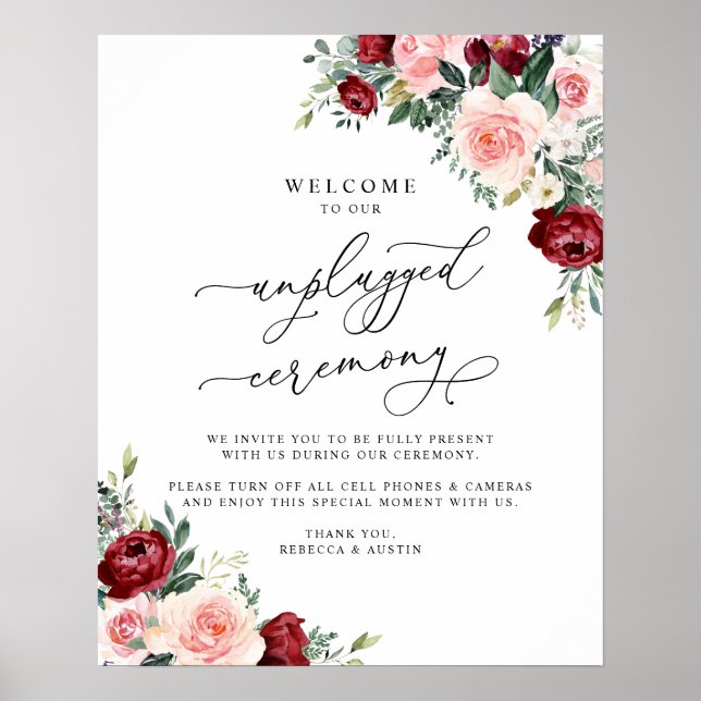 Poster Boho Burgundy Blush Unplugged Ceremony Wedding (Frente)