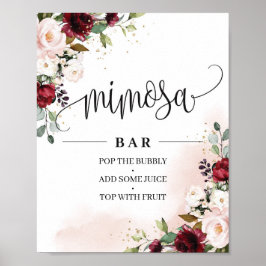 Poster Boho burgundy pincel cor-de-rosa - bar floral mimo