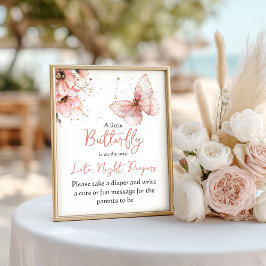 Poster Boho Butterfly Floral Pink Girl Baby Shower Game