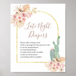 Poster Boho Cactus - Flores Rosa Tarde - Sinal de Fraldas