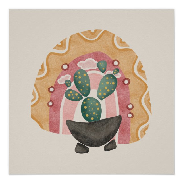 Pôster Boho Cactus Rainbow: Vibes Vibrantes Do Deserto (Frente)