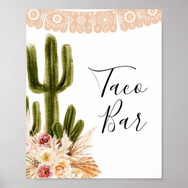 Poster Boho Cactus Taco Bar Taco sobre Sinal de Amor (Frente)
