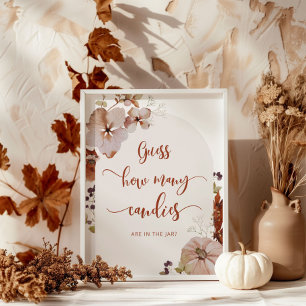 Poster Boho caem abóbora floral adivinha quantas doces