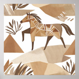 Poster Boho cavalo Folha Estilo de arte Botânica Simples