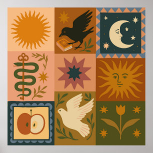 Poster Boho Celestial   Sol e Lua Retrospectiva