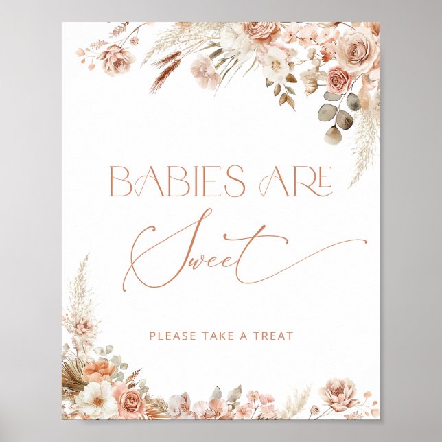 Poster Boho Chic Floral Bebês são Doce  (Frente)