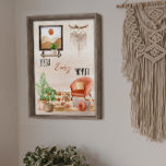 Poster Boho Chic Home Ccene Cote Aproveite Todo Posto Mom<br><div class="desc">Cena de decoração da casa da Boêmia com uma poltrona moderna do século médio com travesseiros e suas pantufas favoritas,  algumas plantas e um tapete com uma foto na parede e uma macrame pendurada. Boho chic "Aproveite cada momento" citação editável / dizendo. Design composto por Designs Holiday Hearts.</div>