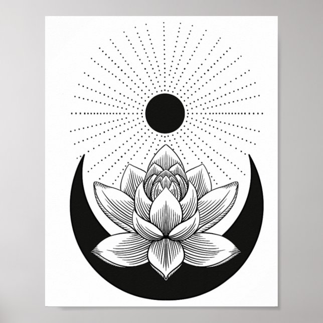 Poster Boho-chic Lótus Sol E Lua - Poder Feminino- Ioga (Frente)