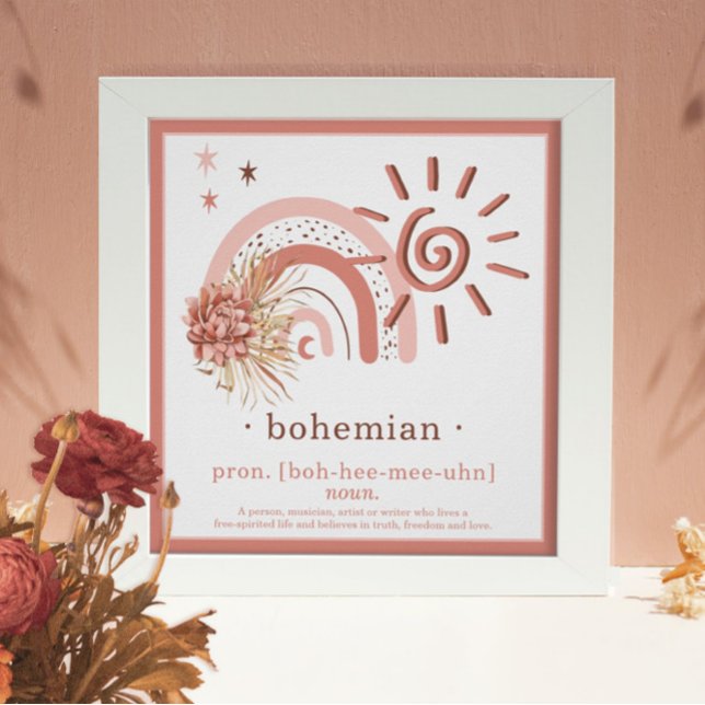 Poster Boho Chic Pink Sun | Definição Rainbow Bohemian (Criador carregado)