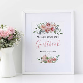 Poster Boho Chic Sinal de Convidado Casamento Floral Rosa